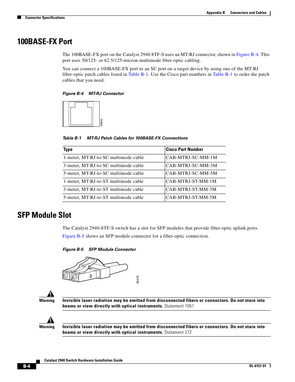 100base-fx port, Sfp module slot | Cisco 2940 User Manual | Page 62 / 82