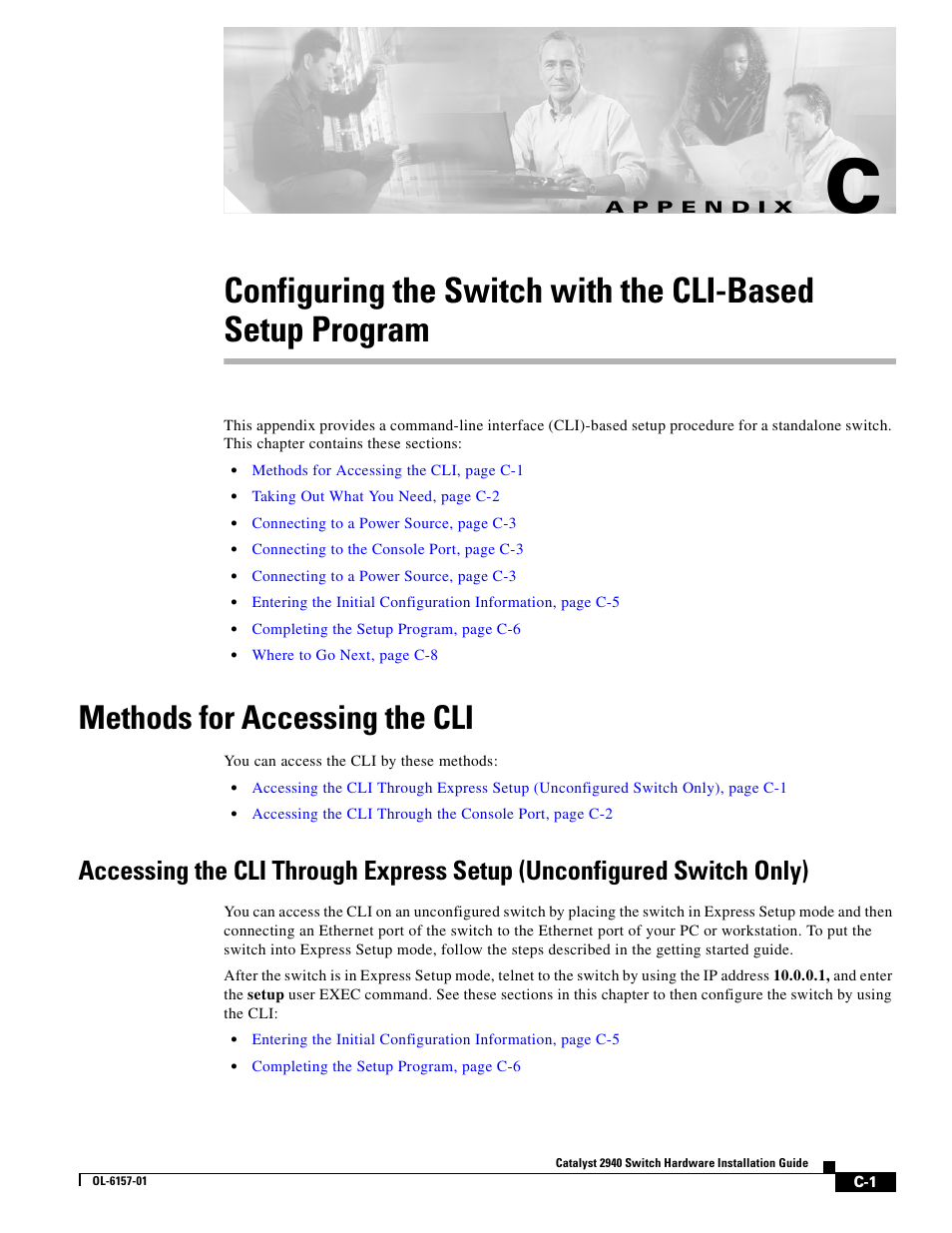 Methods for accessing the cli, A p p e n d i x, Setup program | Cisco 2940 User Manual | Page 69 / 82