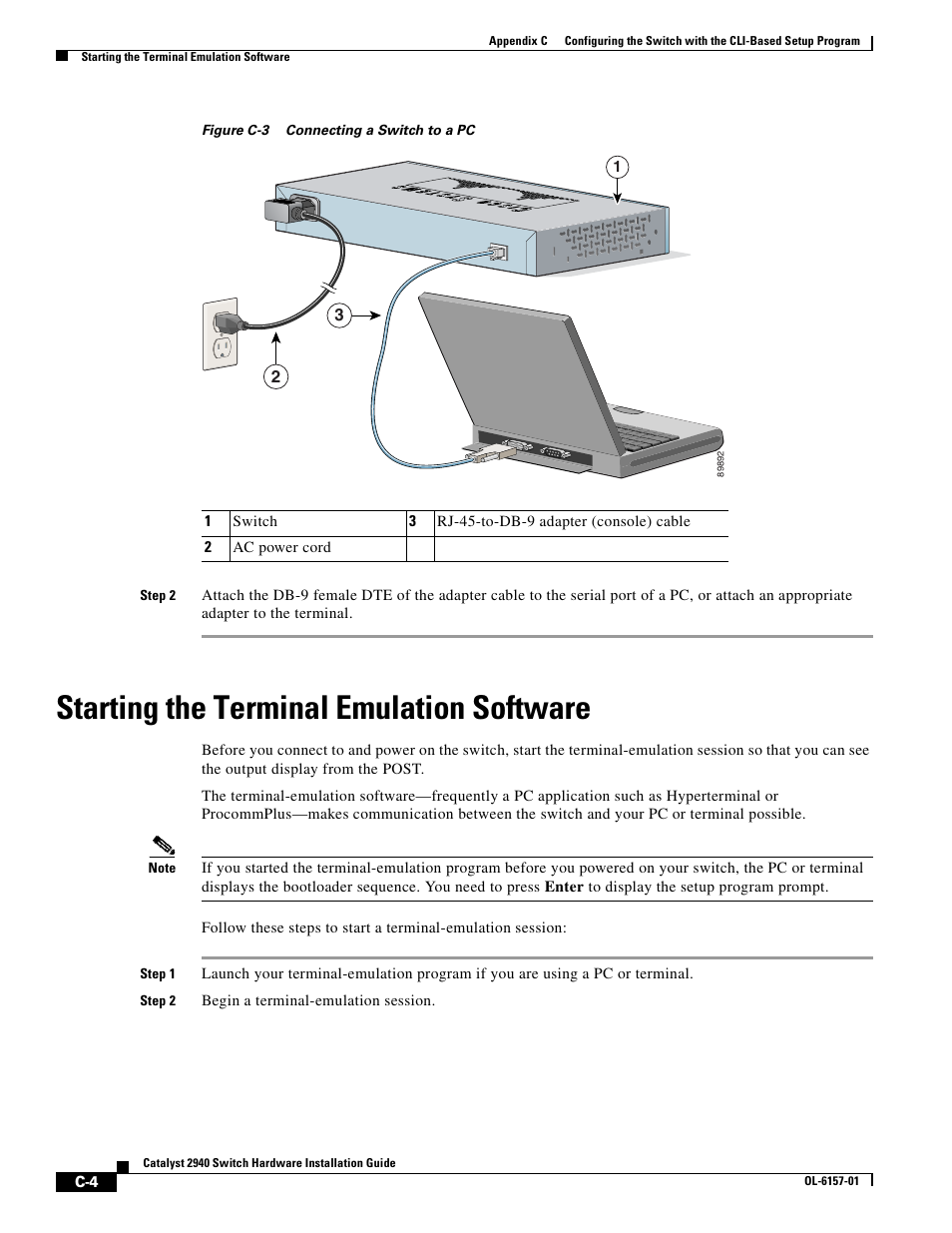 Starting the terminal emulation software, Figure c-3 | Cisco 2940 User Manual | Page 72 / 82