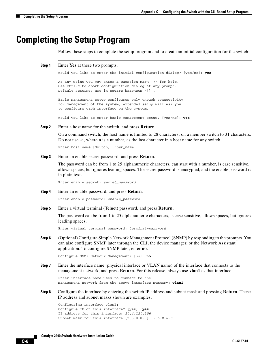 Completing the setup program | Cisco 2940 User Manual | Page 74 / 82