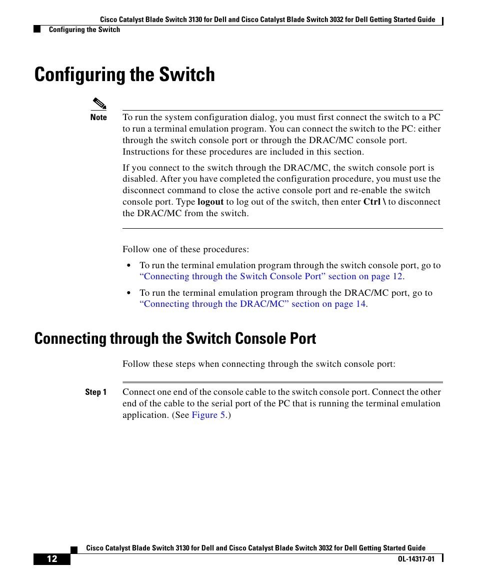 Configuring the switch, Connecting through the switch console port | Cisco 3032 User Manual | Page 12 / 34
