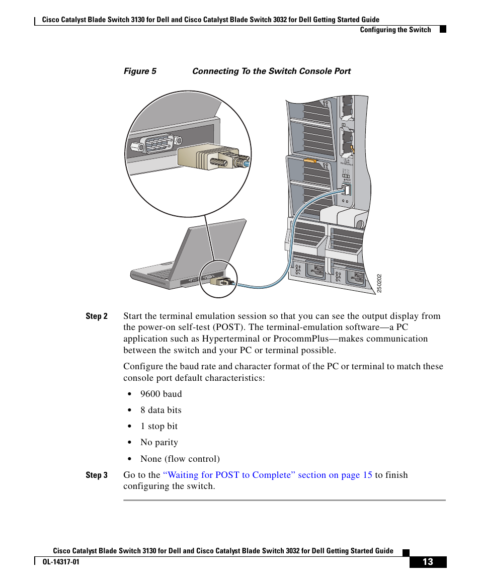 Figure 5, 9600 baud, 8 data bits | 1 stop bit, No parity, None (flow control), Step 3 | Cisco 3032 User Manual | Page 13 / 34