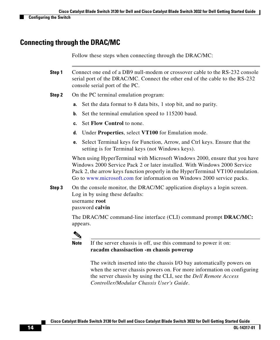 Connecting through the drac/mc | Cisco 3032 User Manual | Page 14 / 34