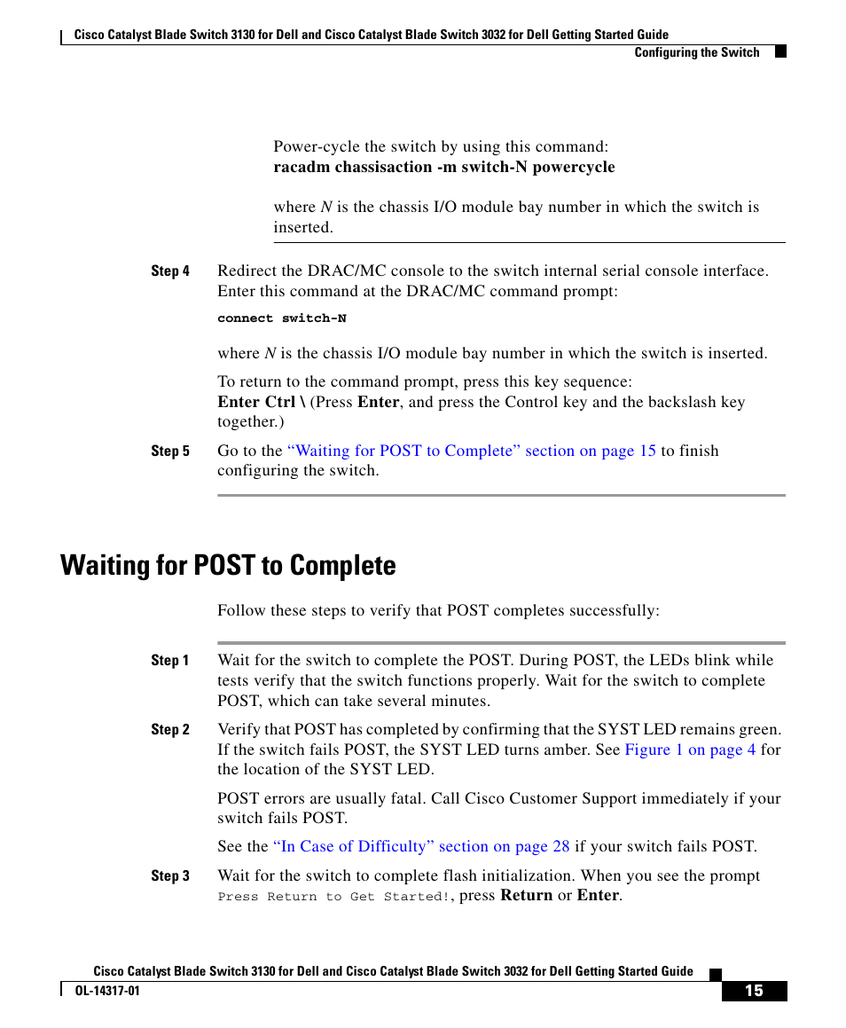 Waiting for post to complete | Cisco 3032 User Manual | Page 15 / 34