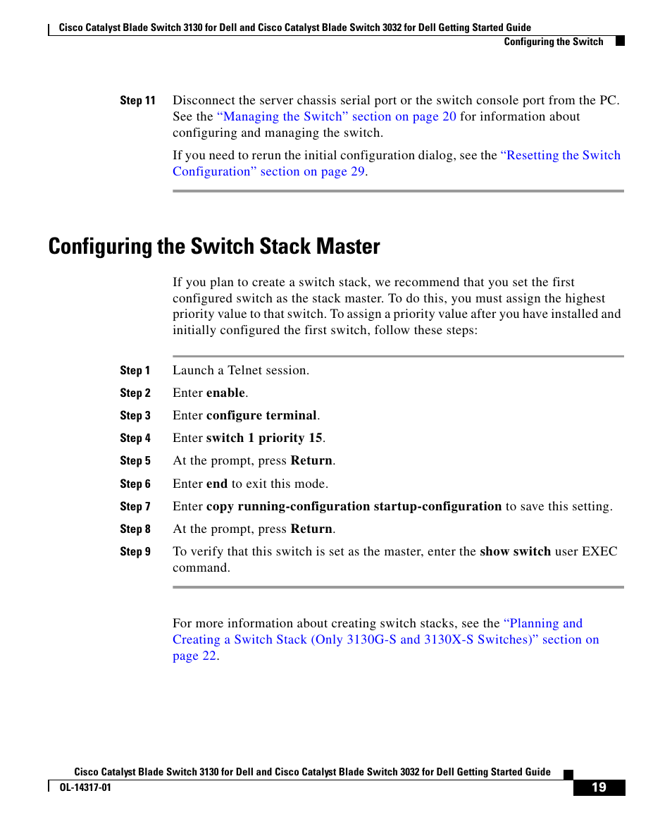 Configuring the switch stack master | Cisco 3032 User Manual | Page 19 / 34