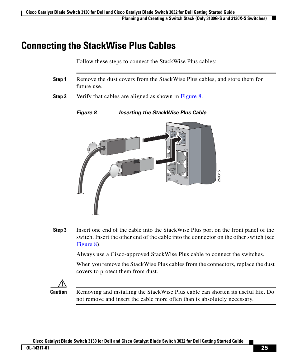 Connecting the stackwise plus cables | Cisco 3032 User Manual | Page 25 / 34