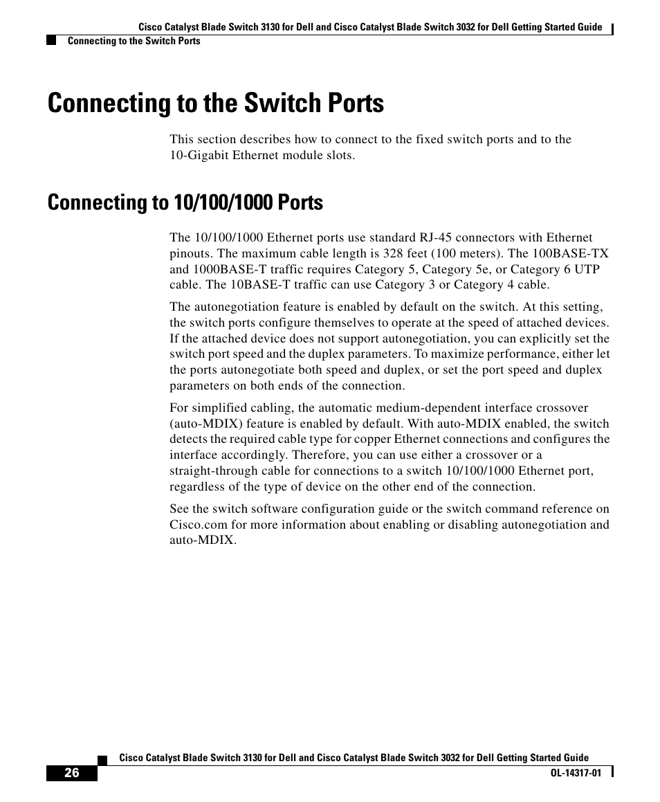 Connecting to the switch ports, Connecting to 10/100/1000 ports | Cisco 3032 User Manual | Page 26 / 34