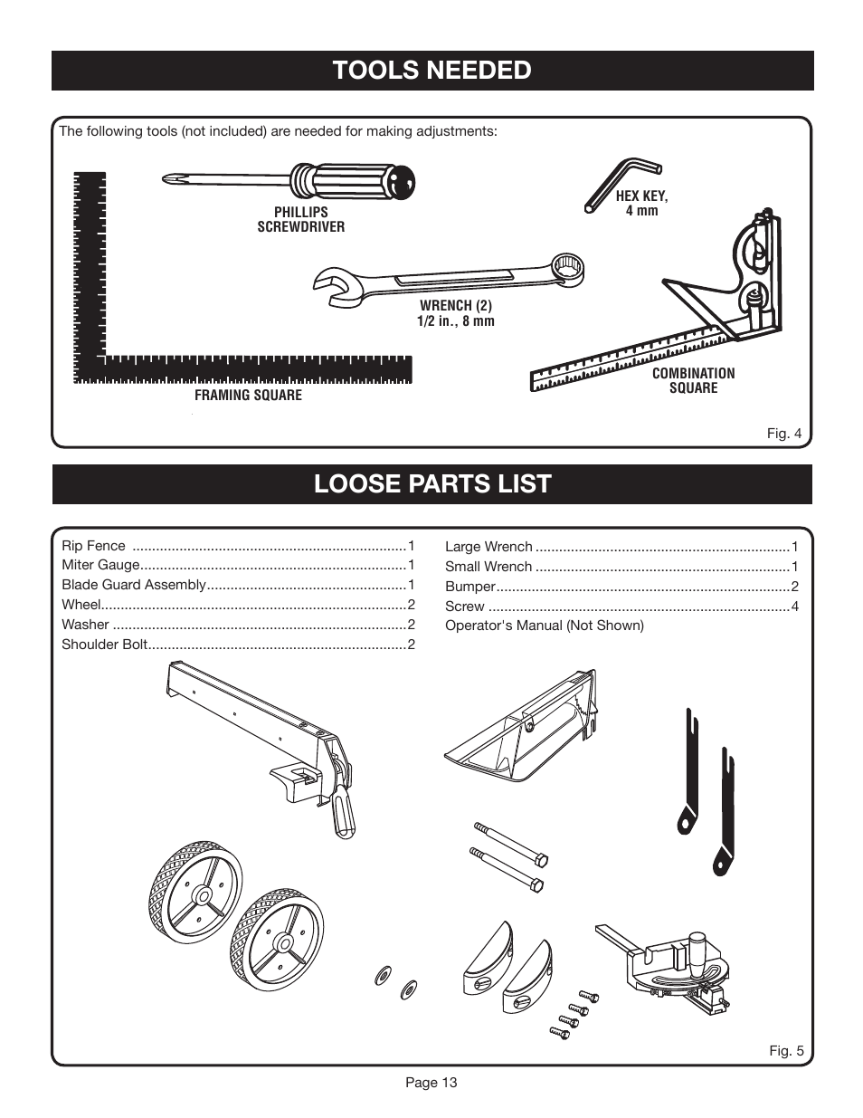 Tools needed, Loose parts list | Ryobi BTS20R-1 User Manual | Page 13 / 34