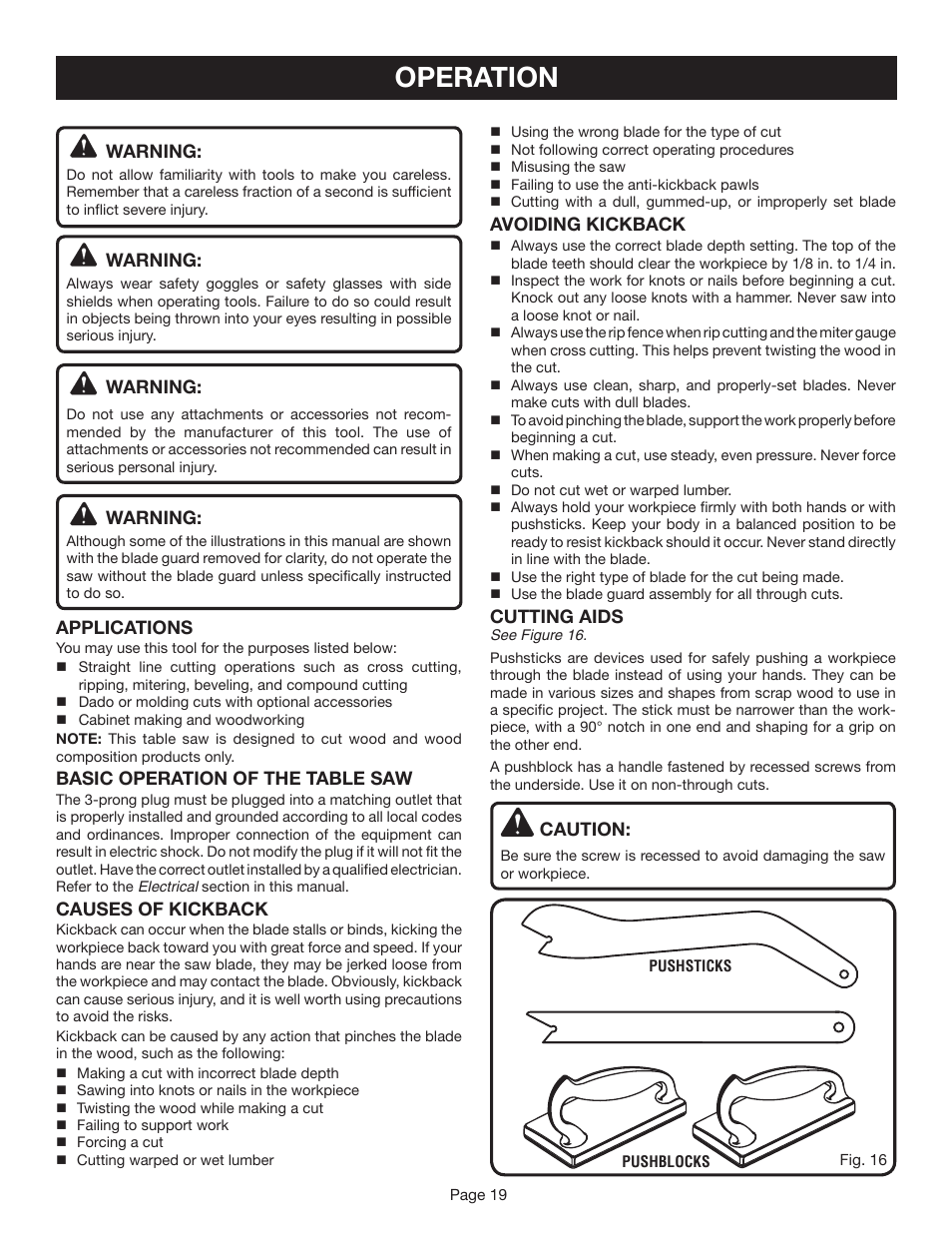 Operation | Ryobi BTS20R-1 User Manual | Page 19 / 34