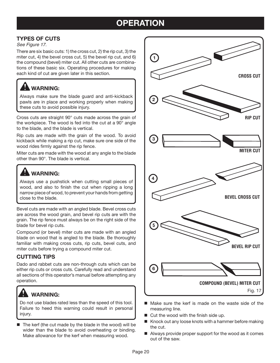 Operation | Ryobi BTS20R-1 User Manual | Page 20 / 34