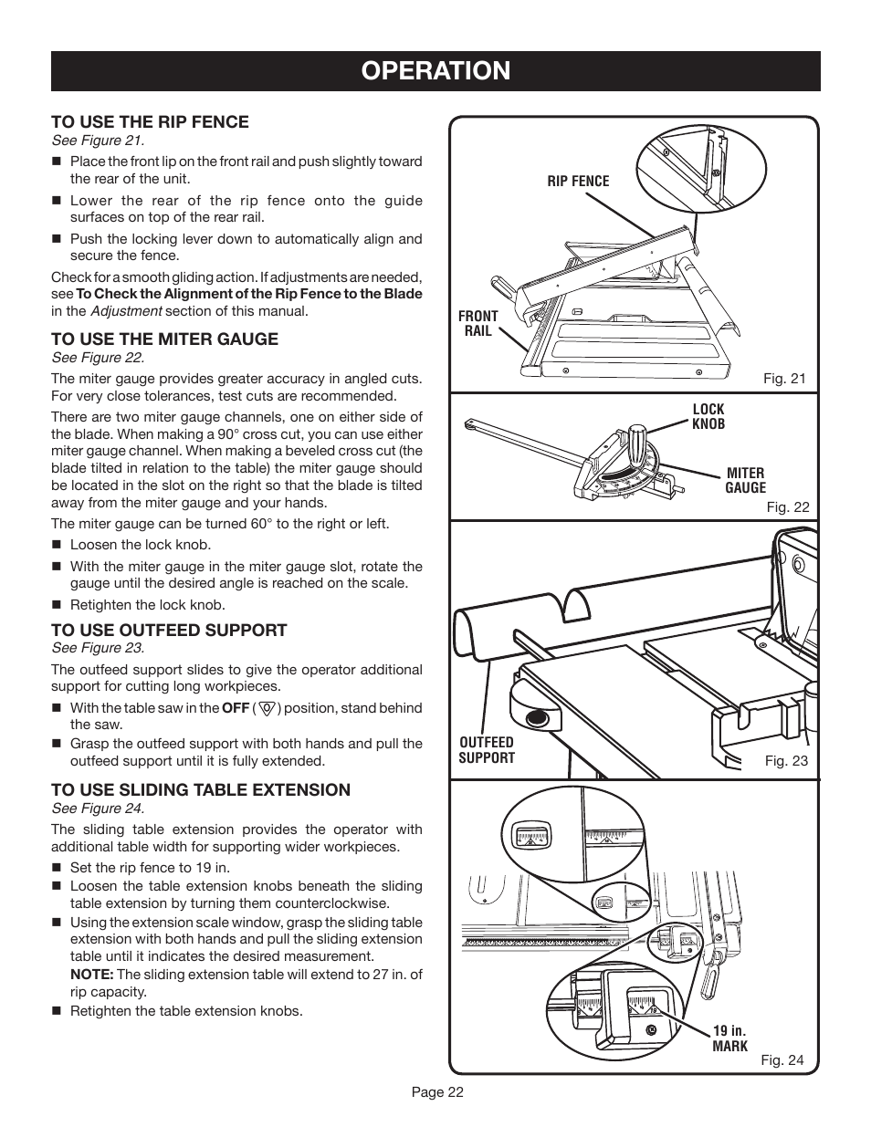 Operation | Ryobi BTS20R-1 User Manual | Page 22 / 34