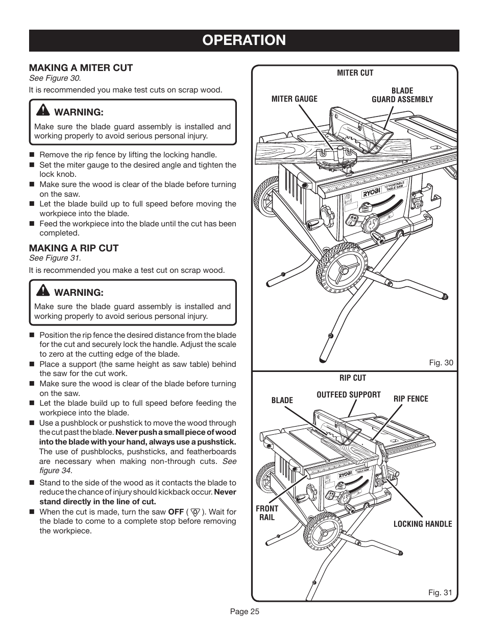 Operation | Ryobi BTS20R-1 User Manual | Page 25 / 34