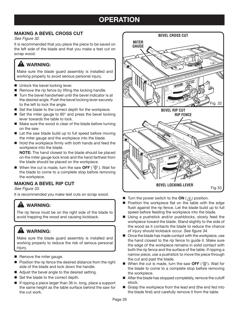 Operation | Ryobi BTS20R-1 User Manual | Page 26 / 34