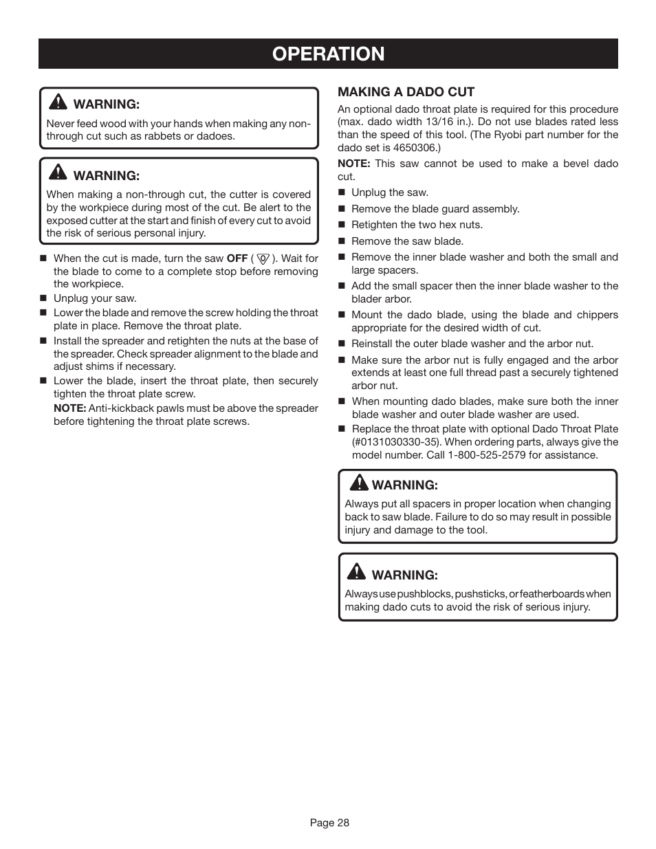 Operation | Ryobi BTS20R-1 User Manual | Page 28 / 34