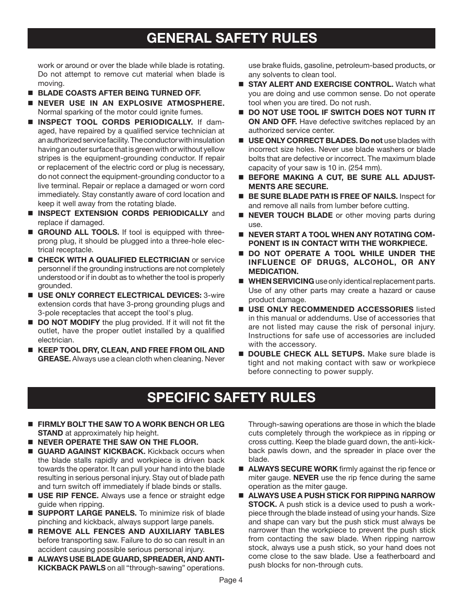 General safety rules, Specific safety rules | Ryobi BTS20R-1 User Manual | Page 4 / 34