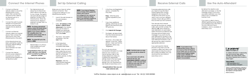 Receive external calls, Connect the internet phones, Set up external calling | Use the auto-attendant | Cisco SPA941 User Manual | Page 2 / 2