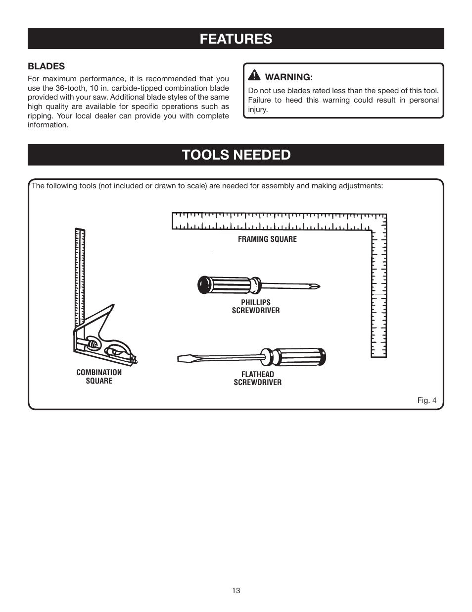 Tools needed features | Ryobi BTS211 User Manual | Page 13 / 42
