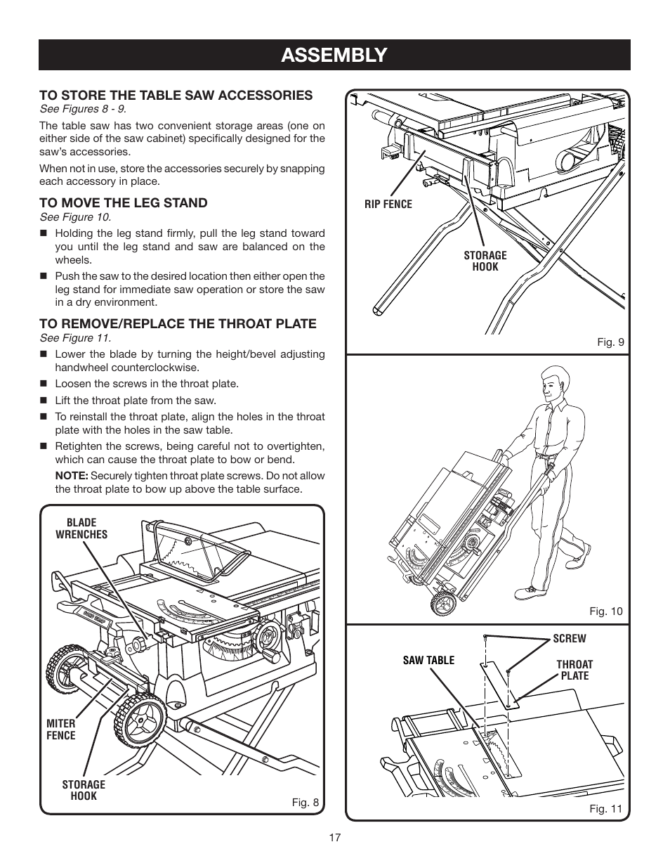 Assembly | Ryobi BTS211 User Manual | Page 17 / 42