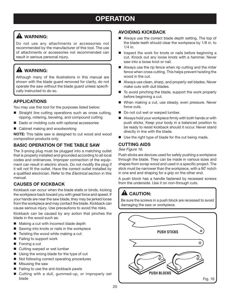 Operation | Ryobi BTS211 User Manual | Page 20 / 42