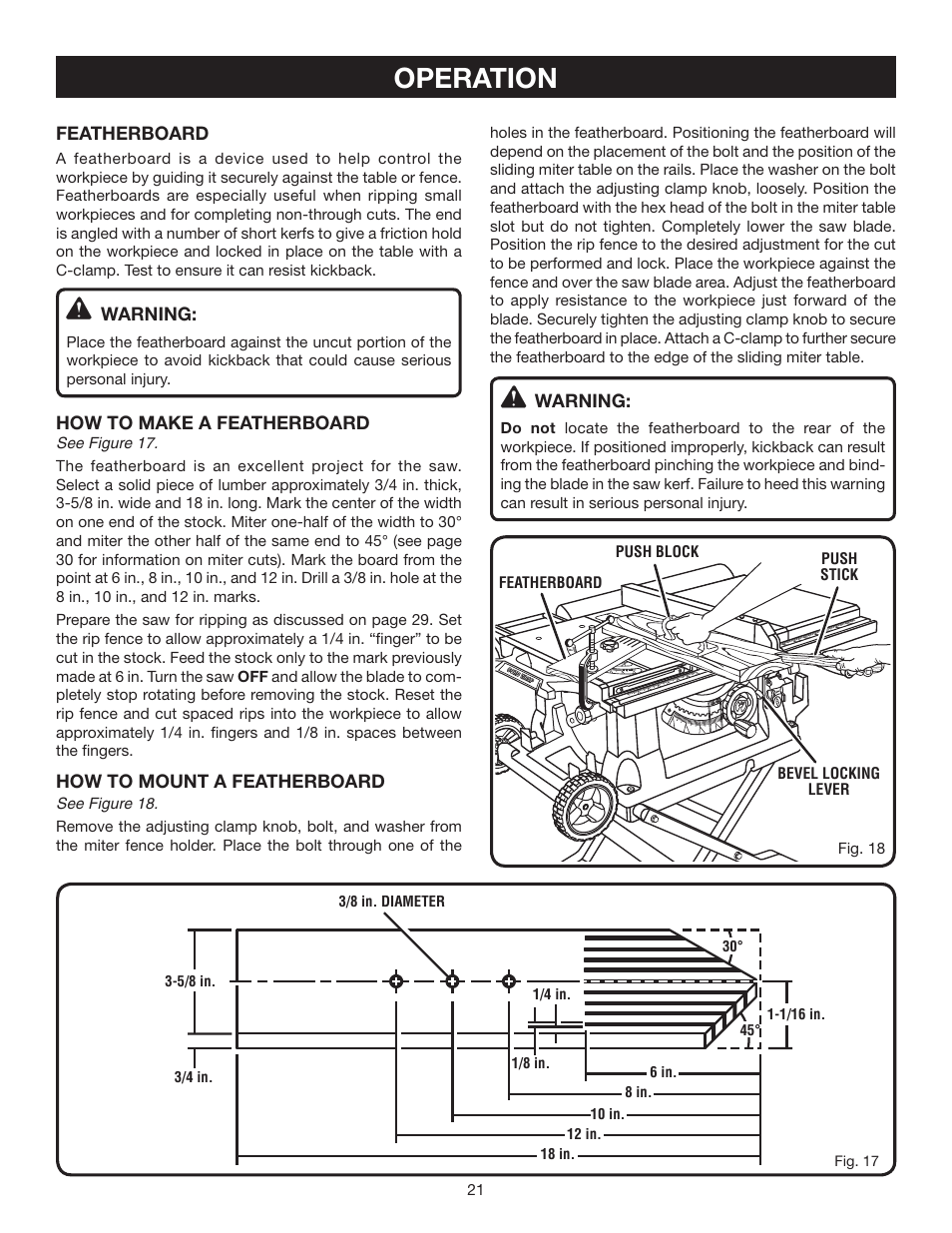 Operation | Ryobi BTS211 User Manual | Page 21 / 42