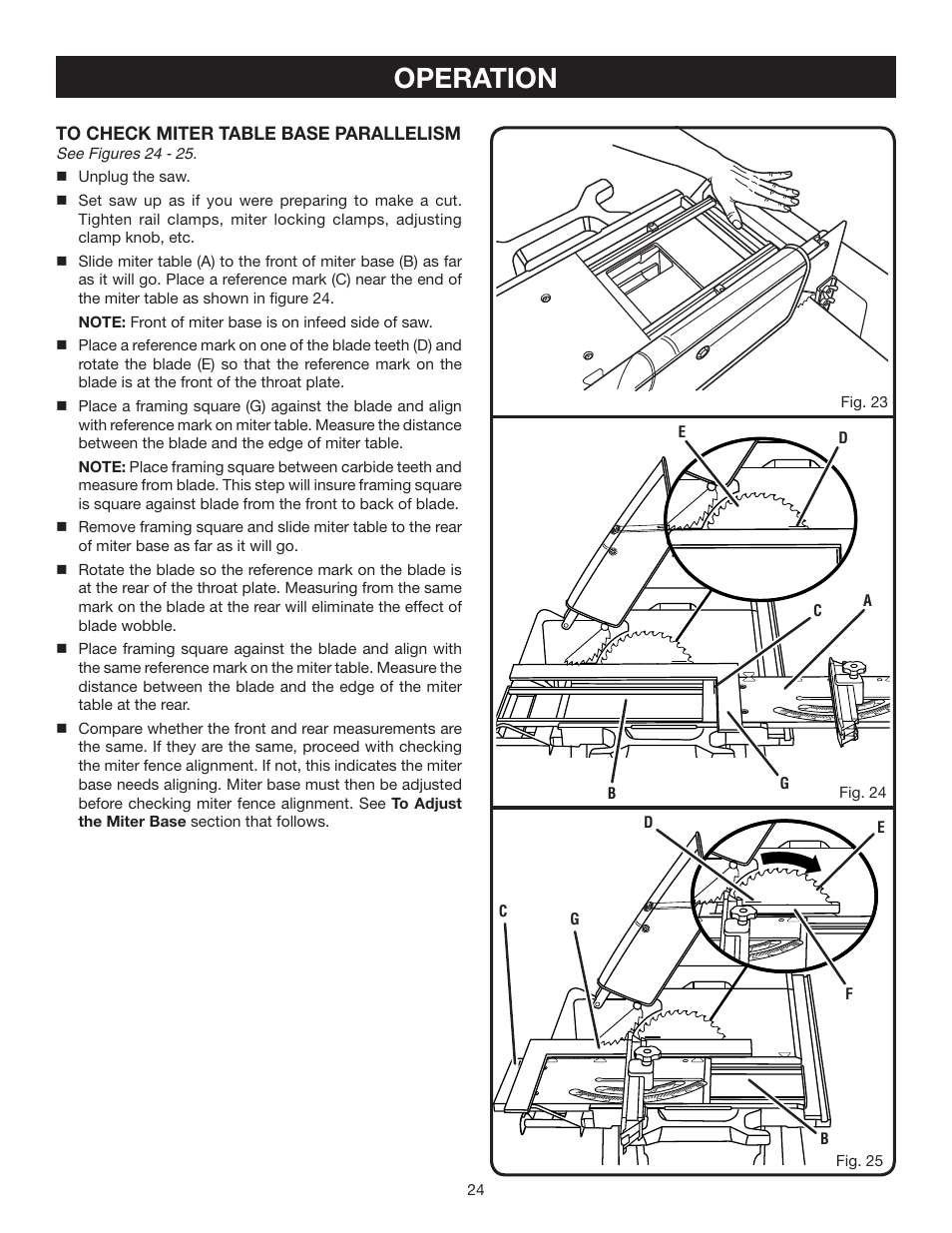 Operation | Ryobi BTS211 User Manual | Page 24 / 42