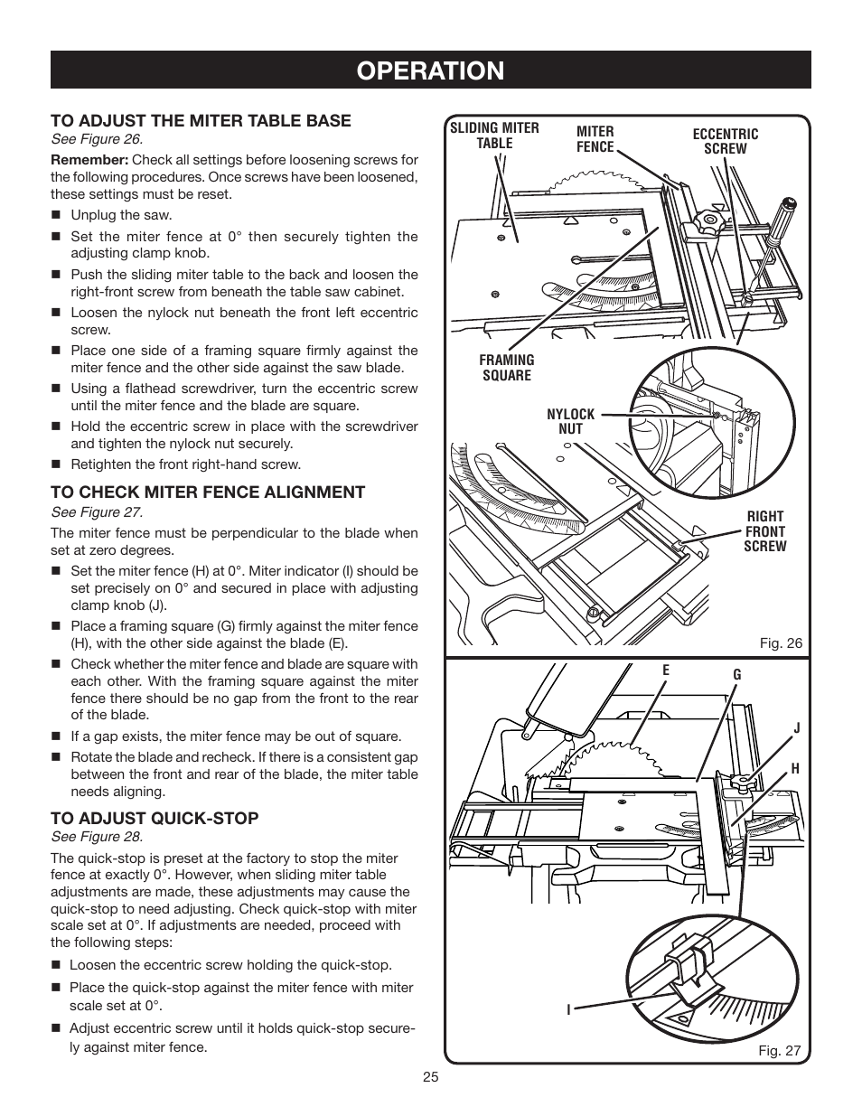 Operation | Ryobi BTS211 User Manual | Page 25 / 42