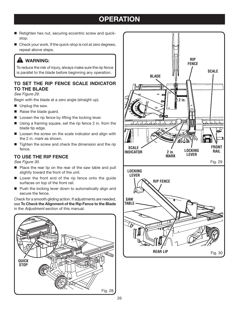 Operation | Ryobi BTS211 User Manual | Page 26 / 42