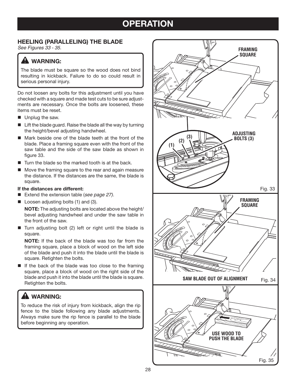 Operation | Ryobi BTS211 User Manual | Page 28 / 42