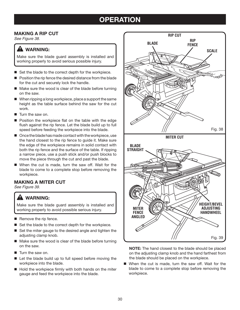 Operation | Ryobi BTS211 User Manual | Page 30 / 42