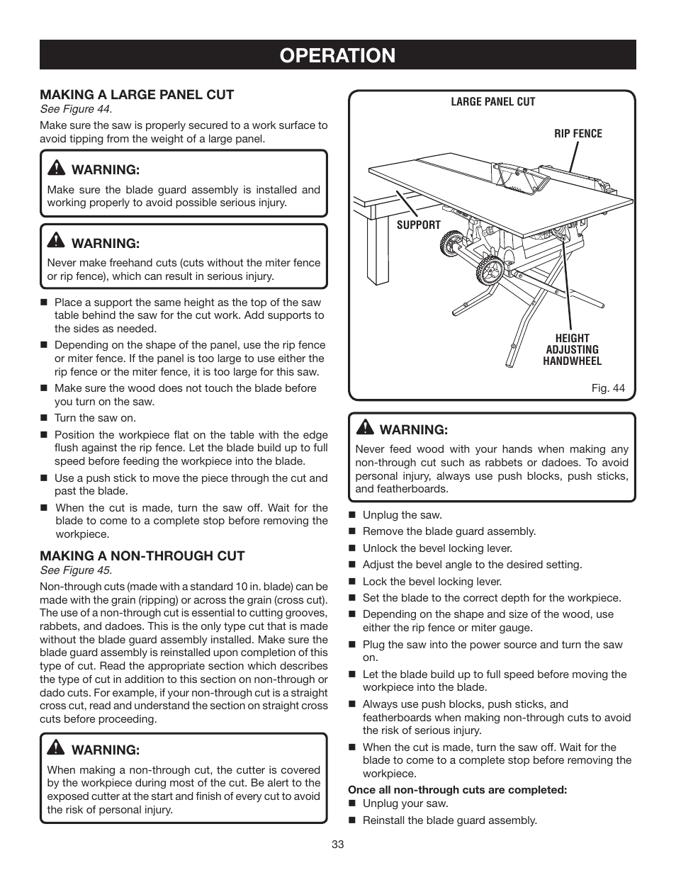 Operation | Ryobi BTS211 User Manual | Page 33 / 42