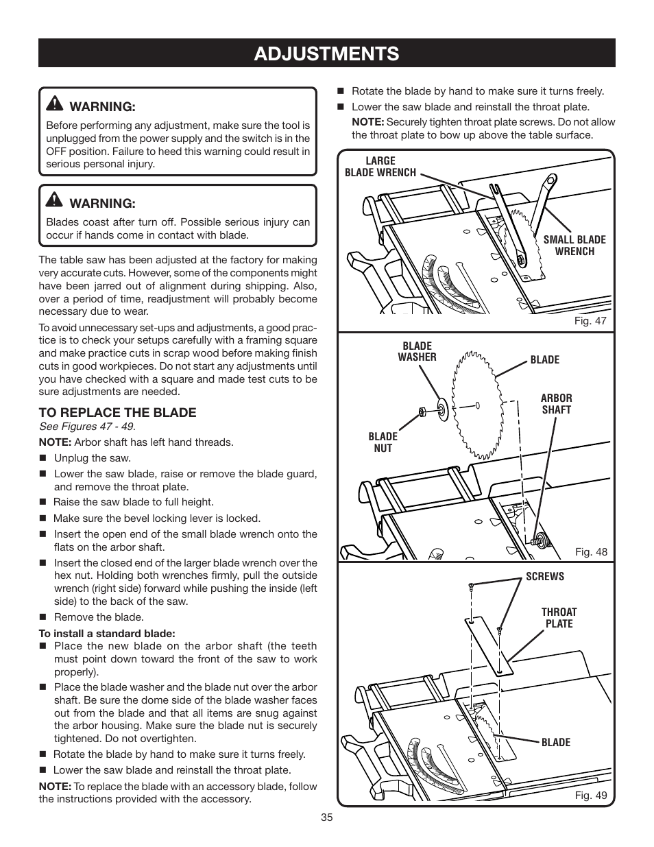 Adjustments | Ryobi BTS211 User Manual | Page 35 / 42