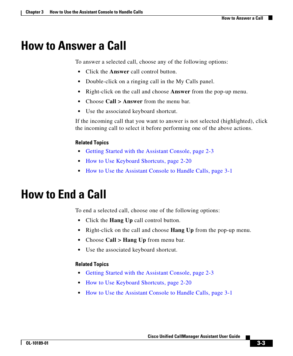 How to answer a call, How to end a call | Cisco OL-10189-01 User Manual | Page 3 / 10