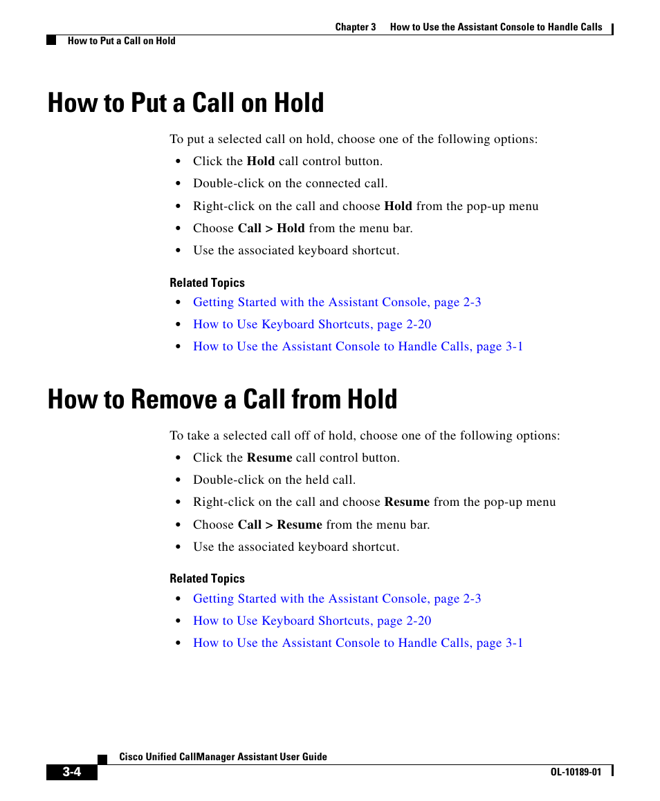 How to put a call on hold, How to remove a call from hold | Cisco OL-10189-01 User Manual | Page 4 / 10