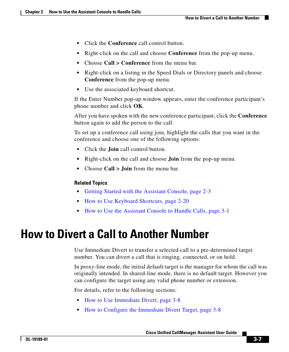 How to divert a call to another number | Cisco OL-10189-01 User Manual | Page 7 / 10