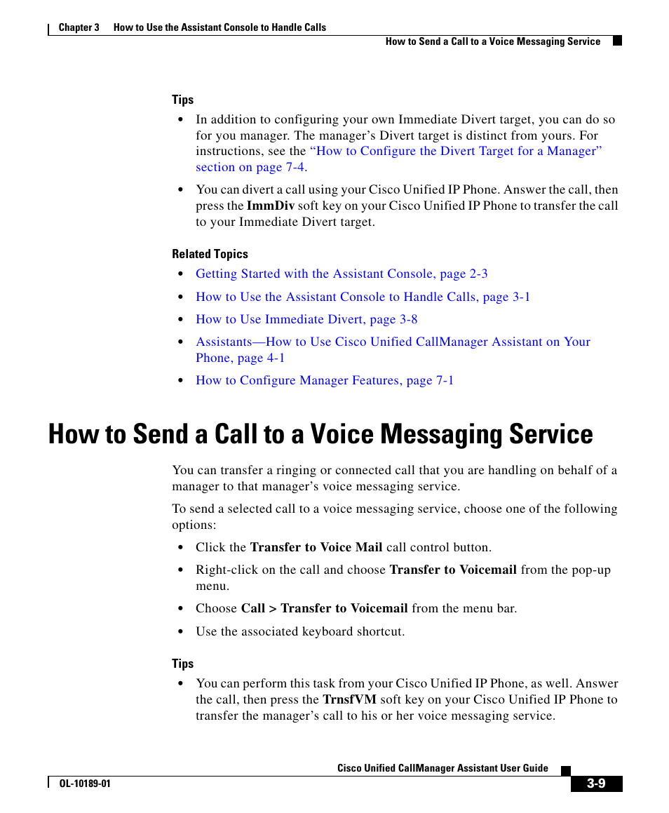 How to send a call to a voice messaging service | Cisco OL-10189-01 User Manual | Page 9 / 10
