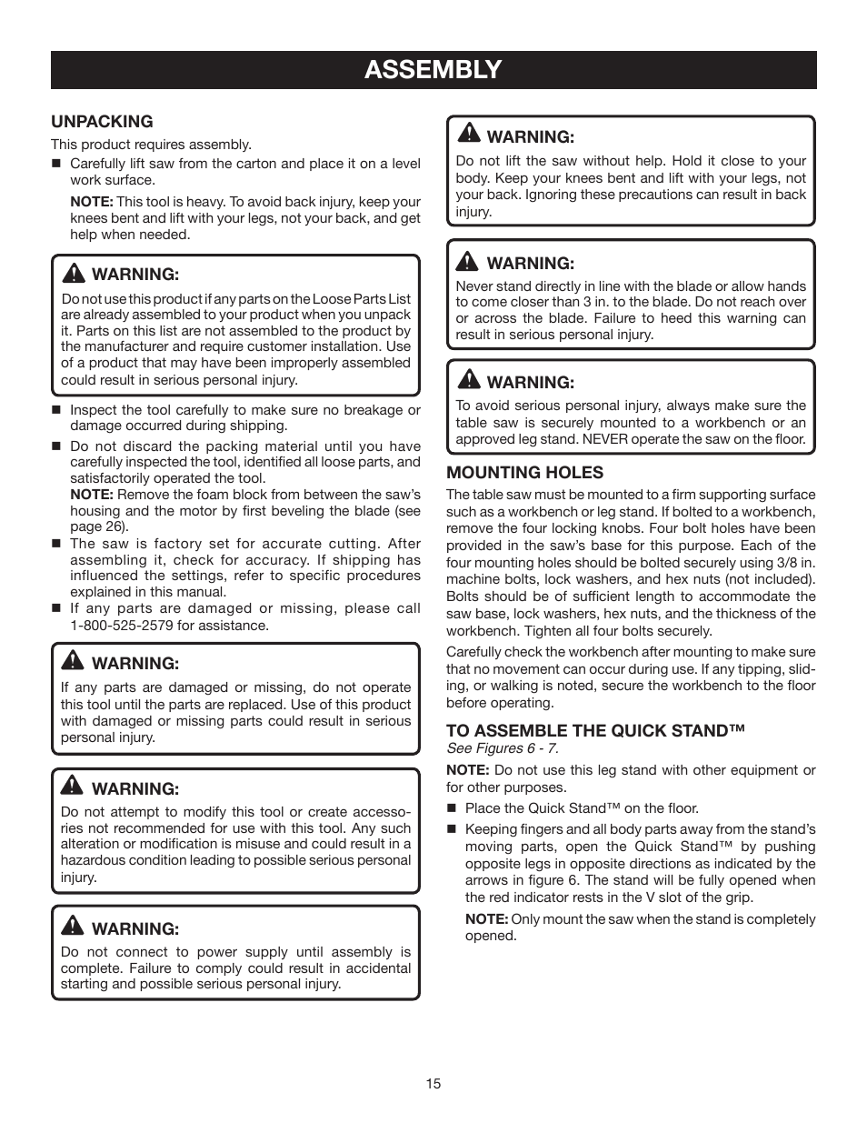 Assembly | Ryobi RTS20 User Manual | Page 15 / 42
