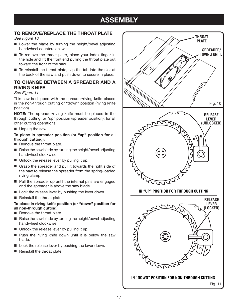 Assembly | Ryobi RTS20 User Manual | Page 17 / 42