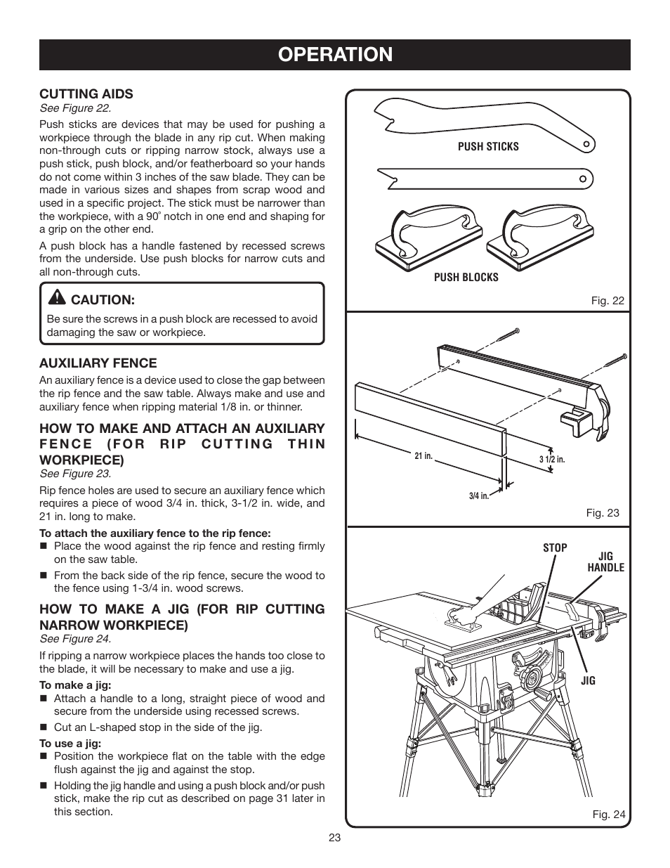 Operation | Ryobi RTS20 User Manual | Page 23 / 42