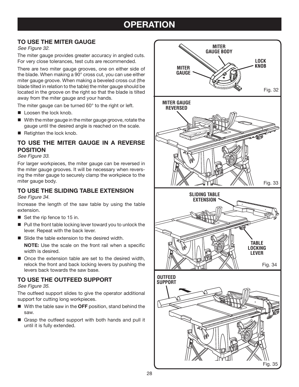 Operation | Ryobi RTS20 User Manual | Page 28 / 42