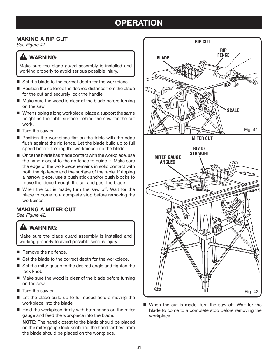 Operation | Ryobi RTS20 User Manual | Page 31 / 42