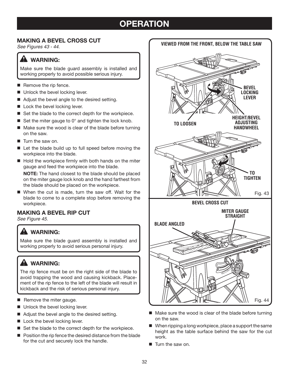 Operation | Ryobi RTS20 User Manual | Page 32 / 42