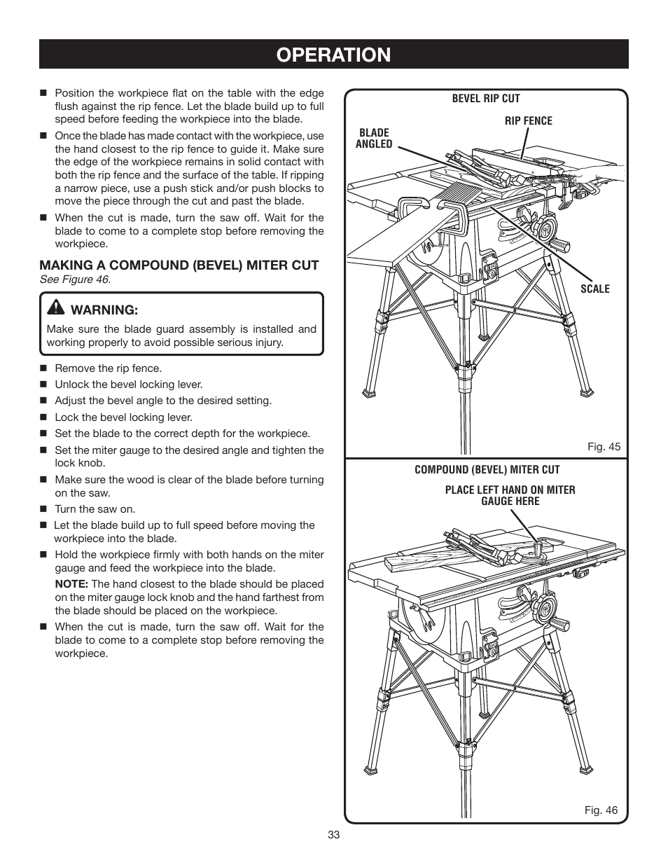 Operation | Ryobi RTS20 User Manual | Page 33 / 42