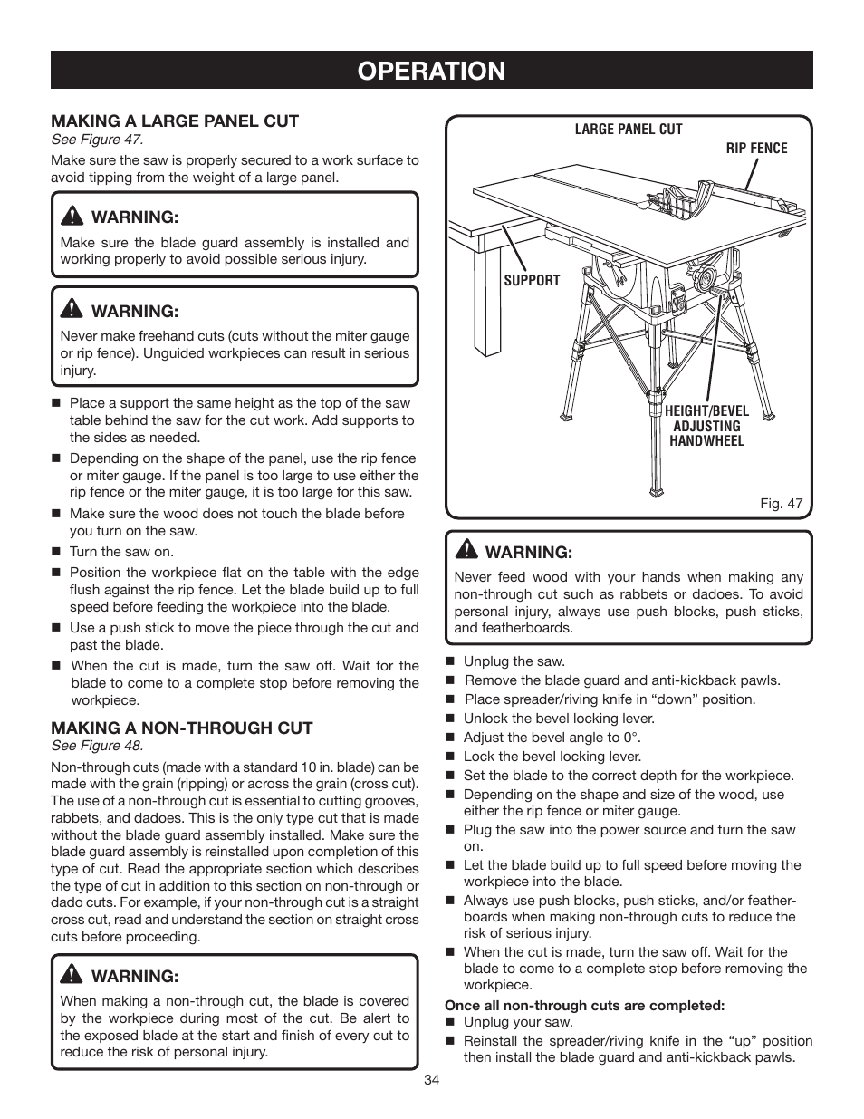 Operation | Ryobi RTS20 User Manual | Page 34 / 42