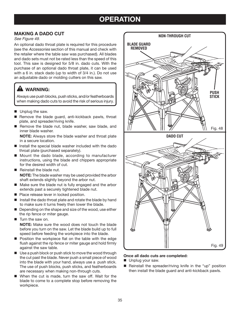 Operation | Ryobi RTS20 User Manual | Page 35 / 42