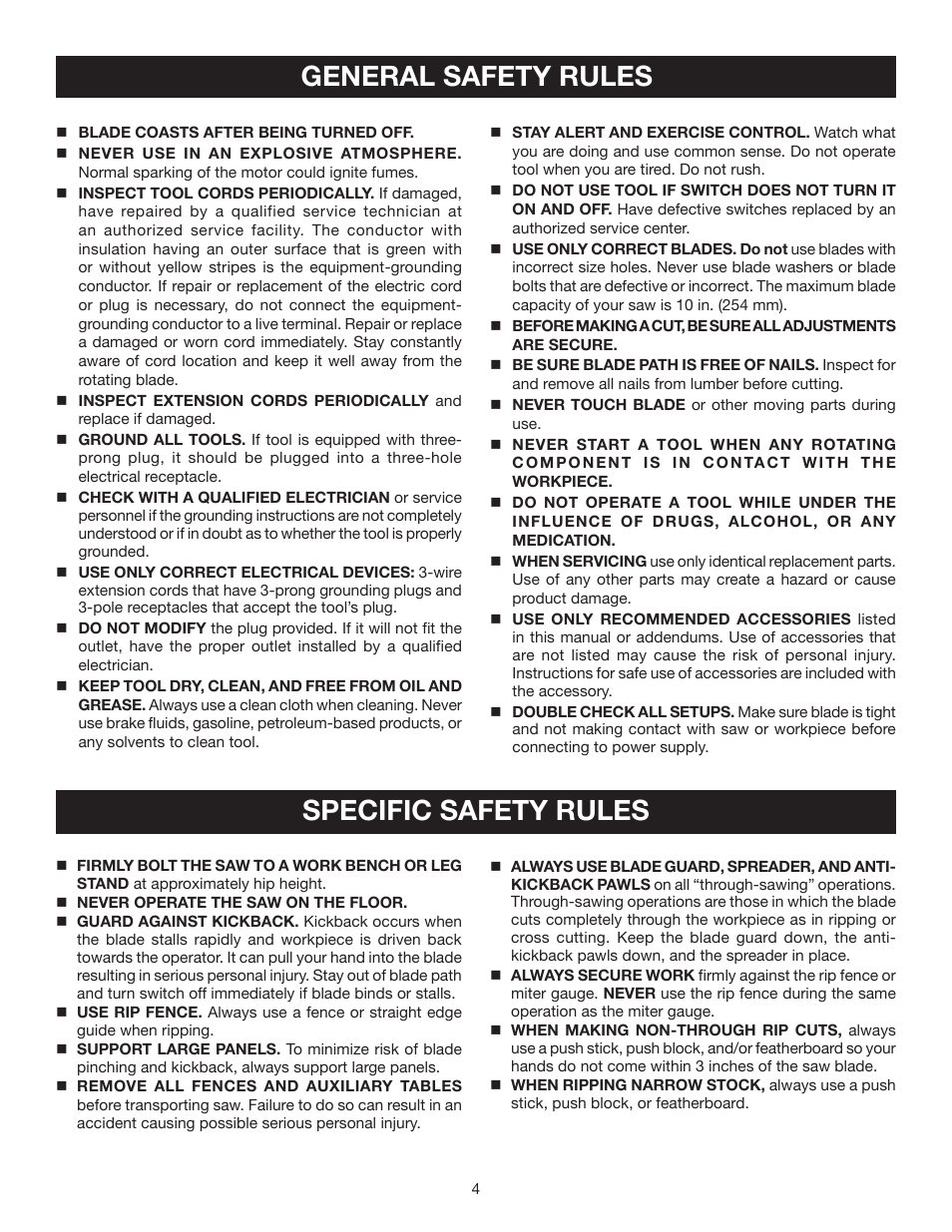 General safety rules, Specific safety rules | Ryobi RTS20 User Manual | Page 4 / 42