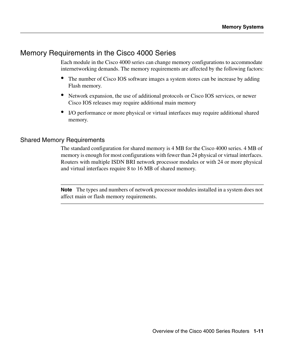 Shared memory requirements | Cisco 4000 User Manual | Page 11 / 18