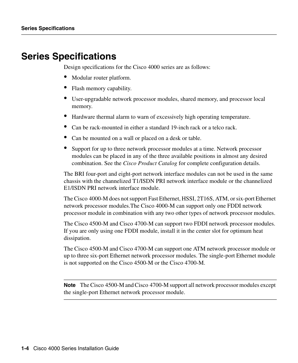 Series specifications | Cisco 4000 User Manual | Page 4 / 18