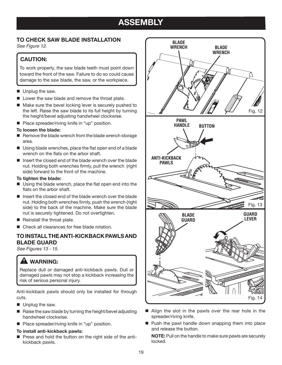 Assembly | Ryobi RTS30 User Manual | Page 19 / 42