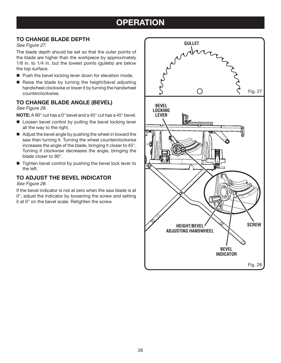 Operation | Ryobi RTS30 User Manual | Page 26 / 42