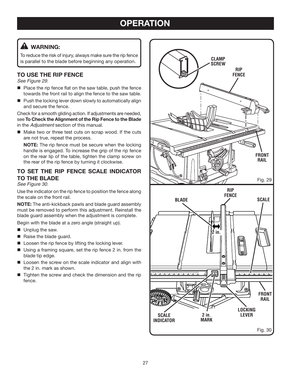 Operation | Ryobi RTS30 User Manual | Page 27 / 42